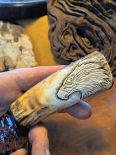 Eagle carved antler stone knife turquoise obsidian