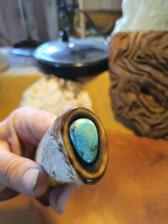 Eagle carved antler stone knife turquoise obsidian