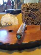 Eagle carved antler stone knife turquoise obsidian
