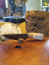 Eagle carved antler stone knife turquoise obsidian