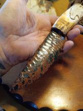 Eagle carved antler stone knife turquoise obsidian