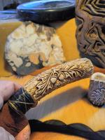 Oak leaves and acorns stone knife obsidian blade