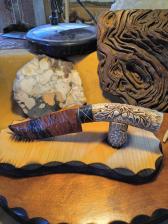 Oak leaves and acorns stone knife obsidian blade