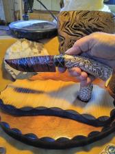 Oak leaves and acorns stone knife obsidian blade