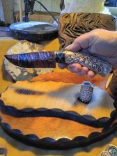 Oak leaves and acorns stone knife obsidian blade