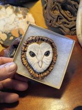 BARN owl carved antler belt buckle or paper wieght